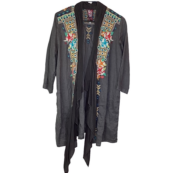 Johnny Was JWLA Gray Embroidered 100% Linen Kimono Jacket Size Medium - Picture 5 of 16